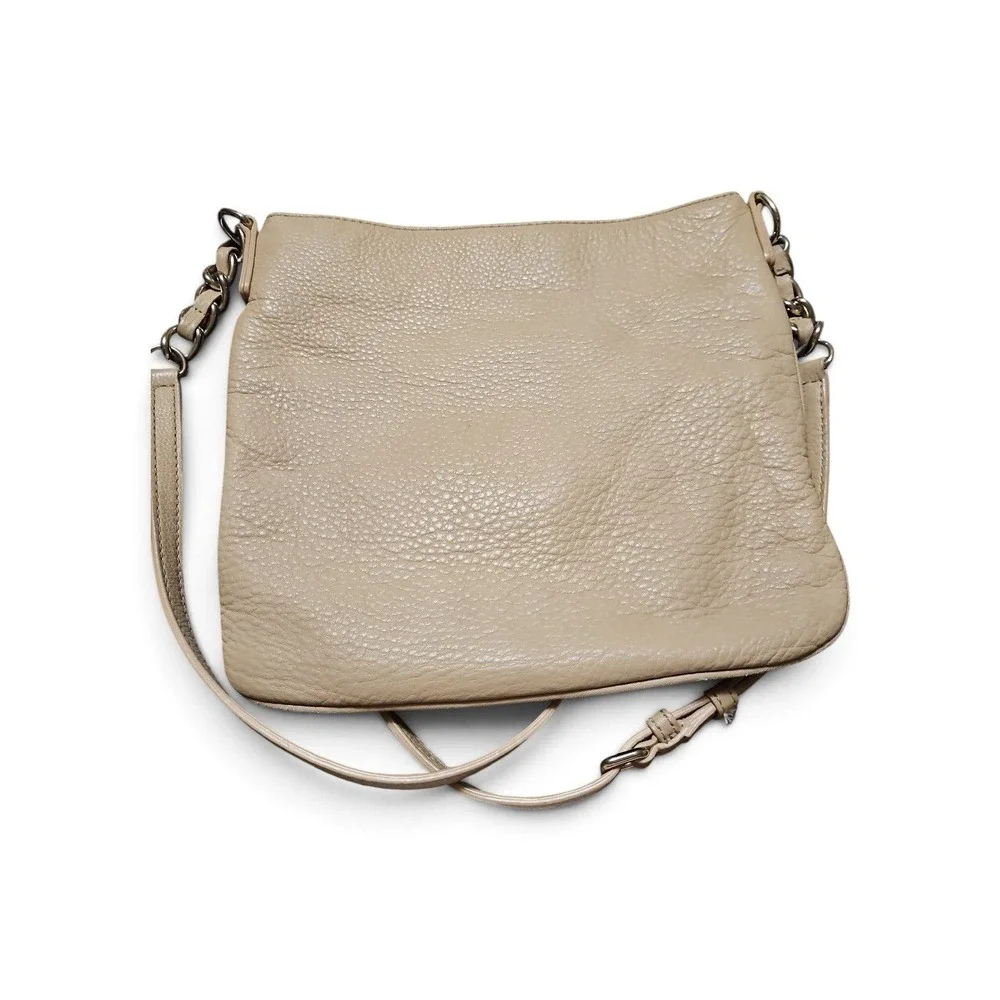 Kate Spade Beige Pebbled Leather Crossbody Bag Gold Hardware Striped Lining
